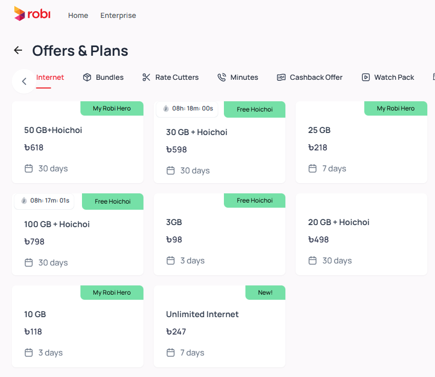রবি ইন্টারনেট প্যাক তালিকা ২০২৫ সহ মূল্য ও কোড