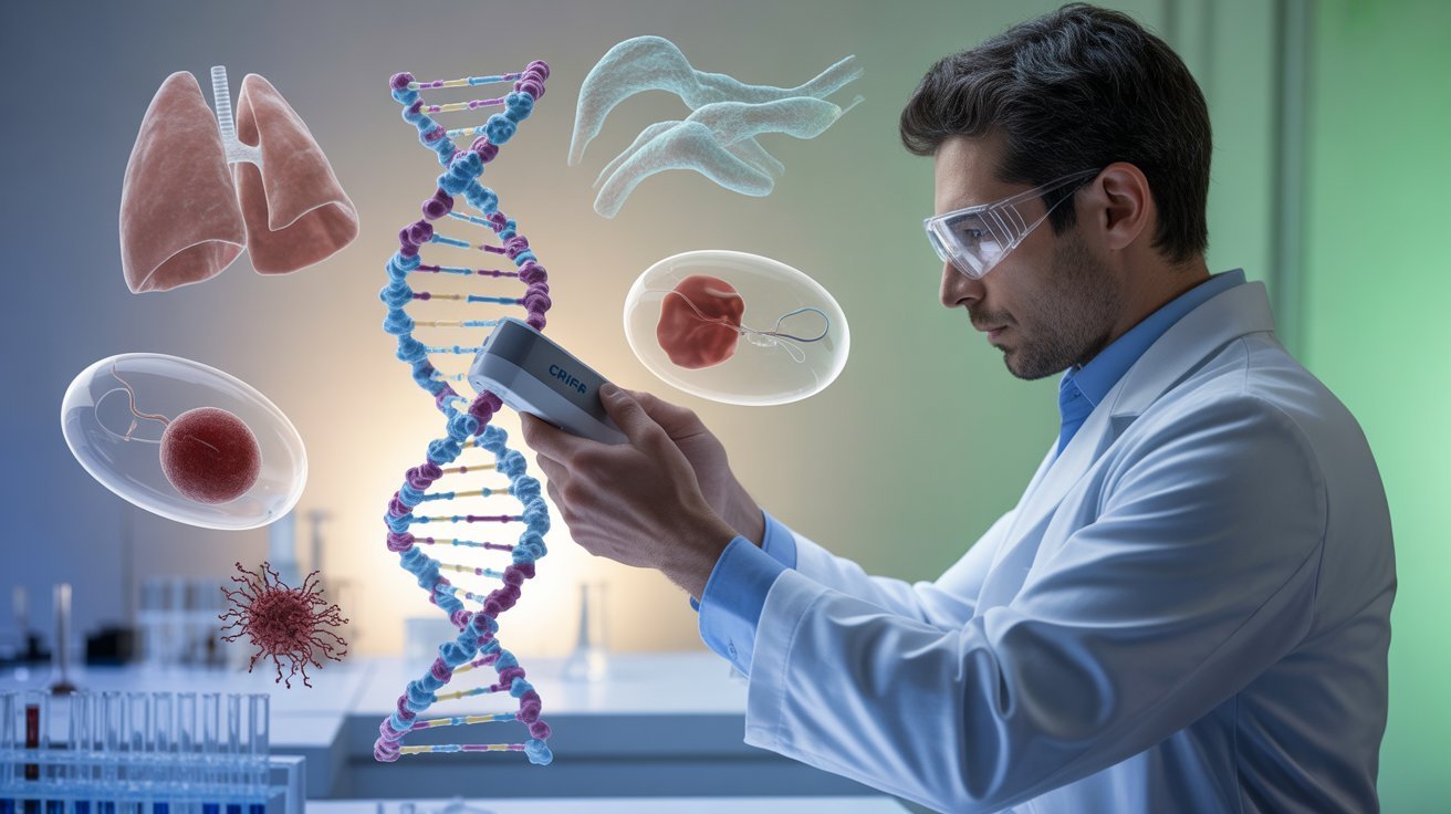 এটি একটি পুরুষ বিজ্ঞানী, CRISPR ডিভাইস দিয়ে DNA সম্পাদন, জেনেটিক রোগ এবং জেনেটিক ইঞ্জিনিয়ারিং এর আইকন সহ কাজ করছে।