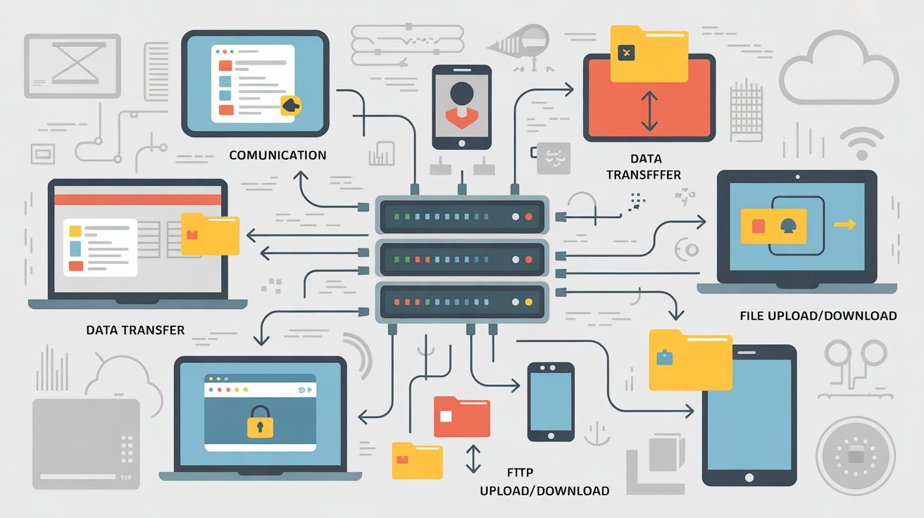 ডেটা ট্রান্সফার ও ফাইল আপলোড-ডাউনলোডে ব্যবহৃত নেটওয়ার্ক প্রটোকল চিত্র
